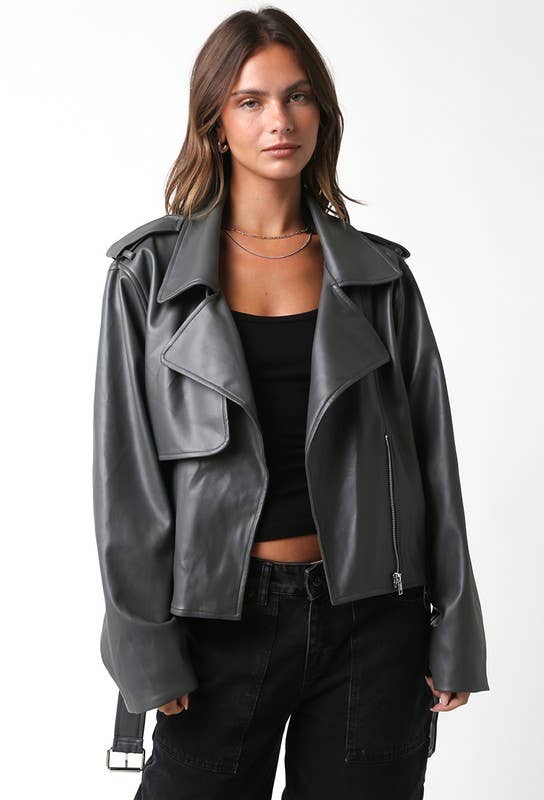 Emery PU Black Leather Jacket