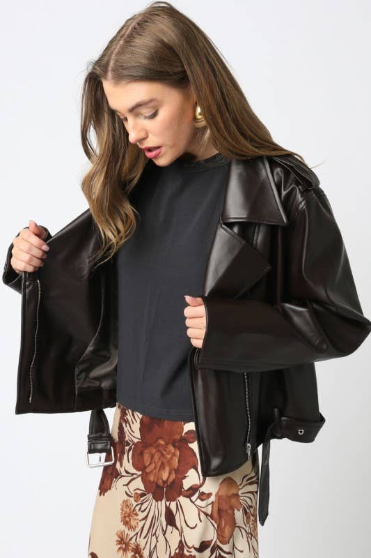 Emery PU Black Leather Jacket